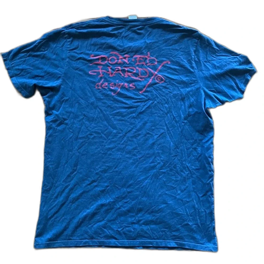 Vintage ED HARDY Blue Death Before Dishonor Skull T-shirt Tee Y2K  Mens Sz Large